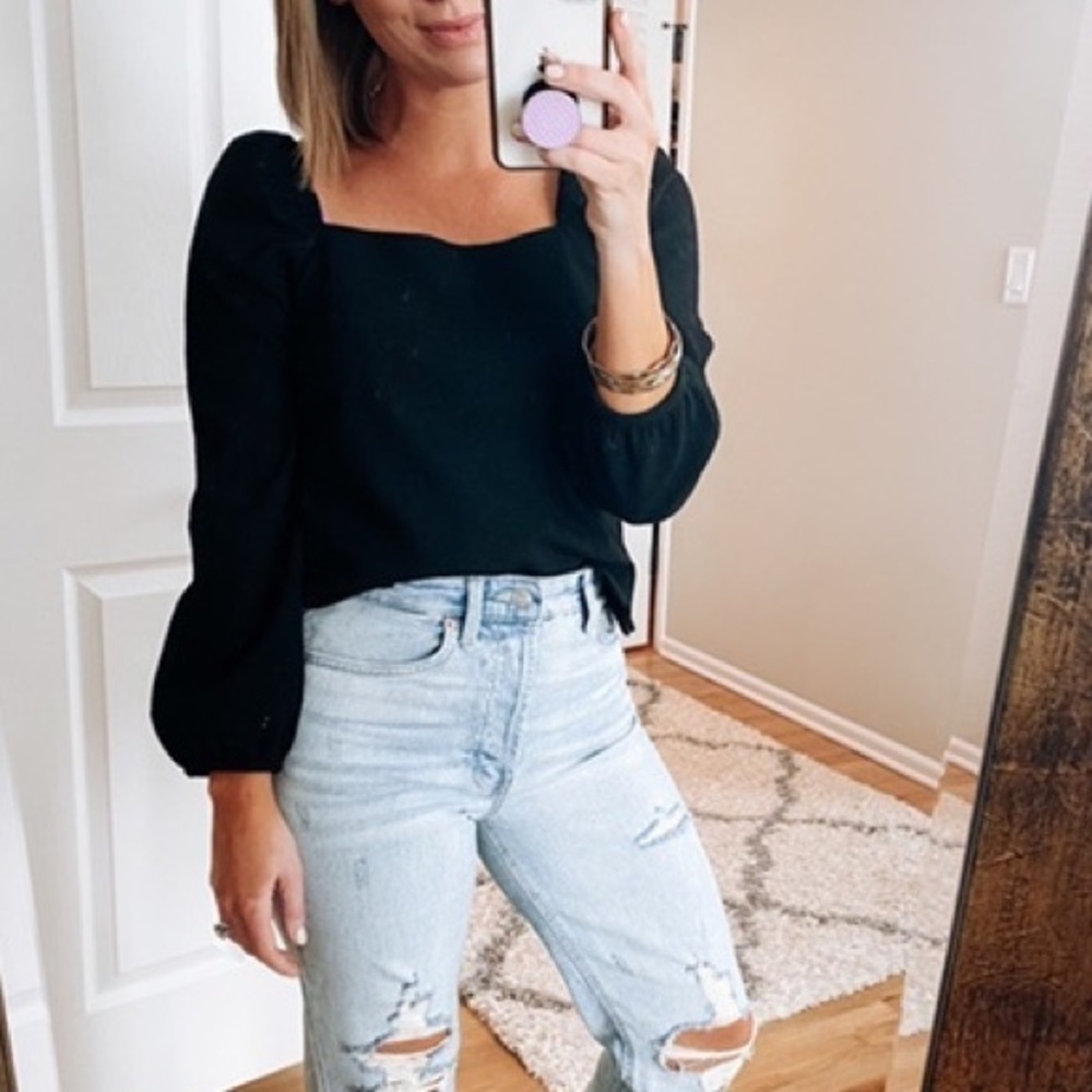 Madewell Crepe Square-Neck Puff-Sleeve Top - Picture 6 of 9